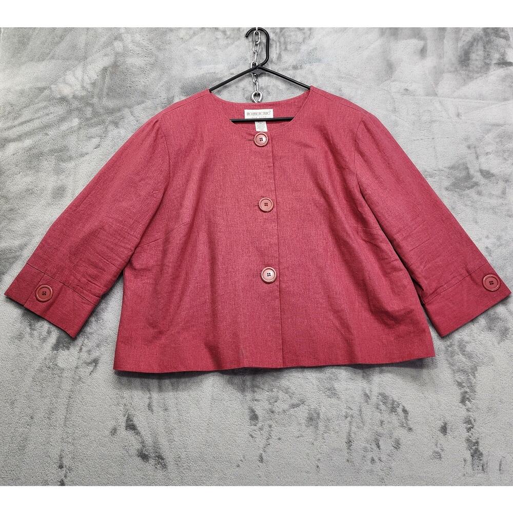 Vintage Brownstone Studio Jacket Womens 24W Pink Red Linen Blend Crop Sleeve‎